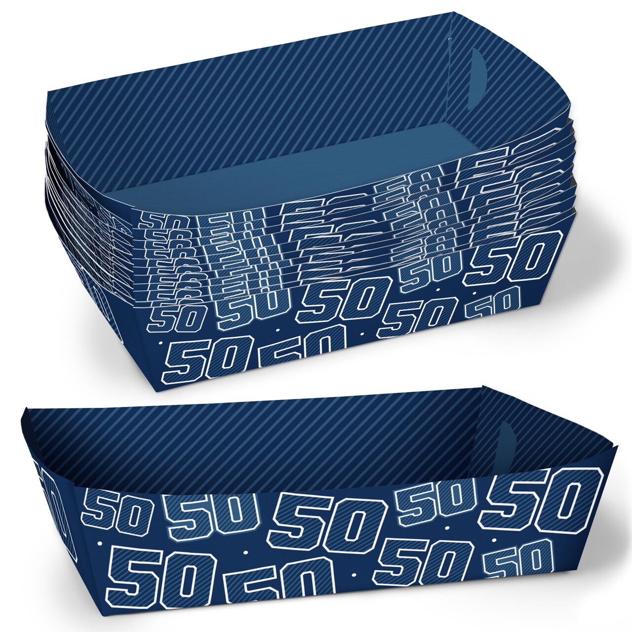 Big Dot of Happiness 50th Birthday Paper Food Trays, Disposable Food Boats, Navy Blue Look Who's 50 Party Supplies, Double-Sided Meal Holders - 12 Ct